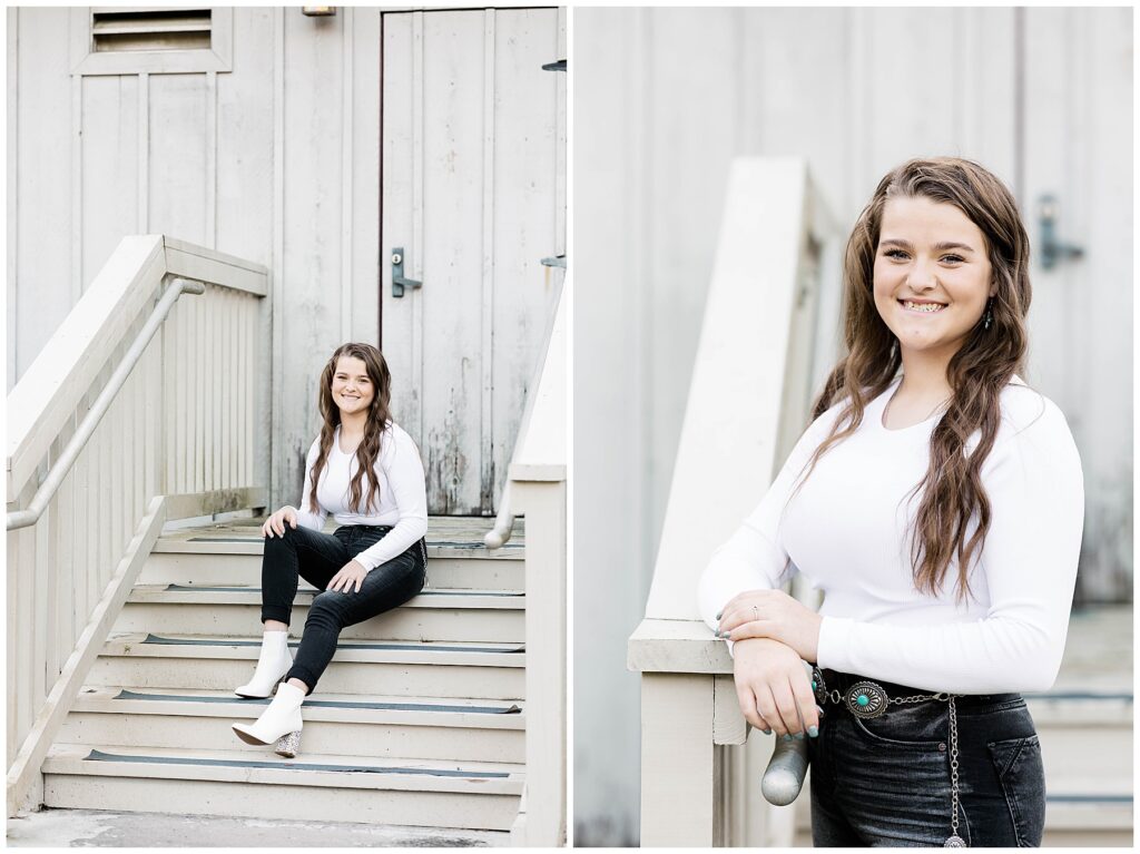 white booties and turquoise belt senior session