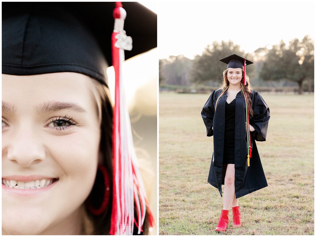 red and black high school graduation color cap and gown