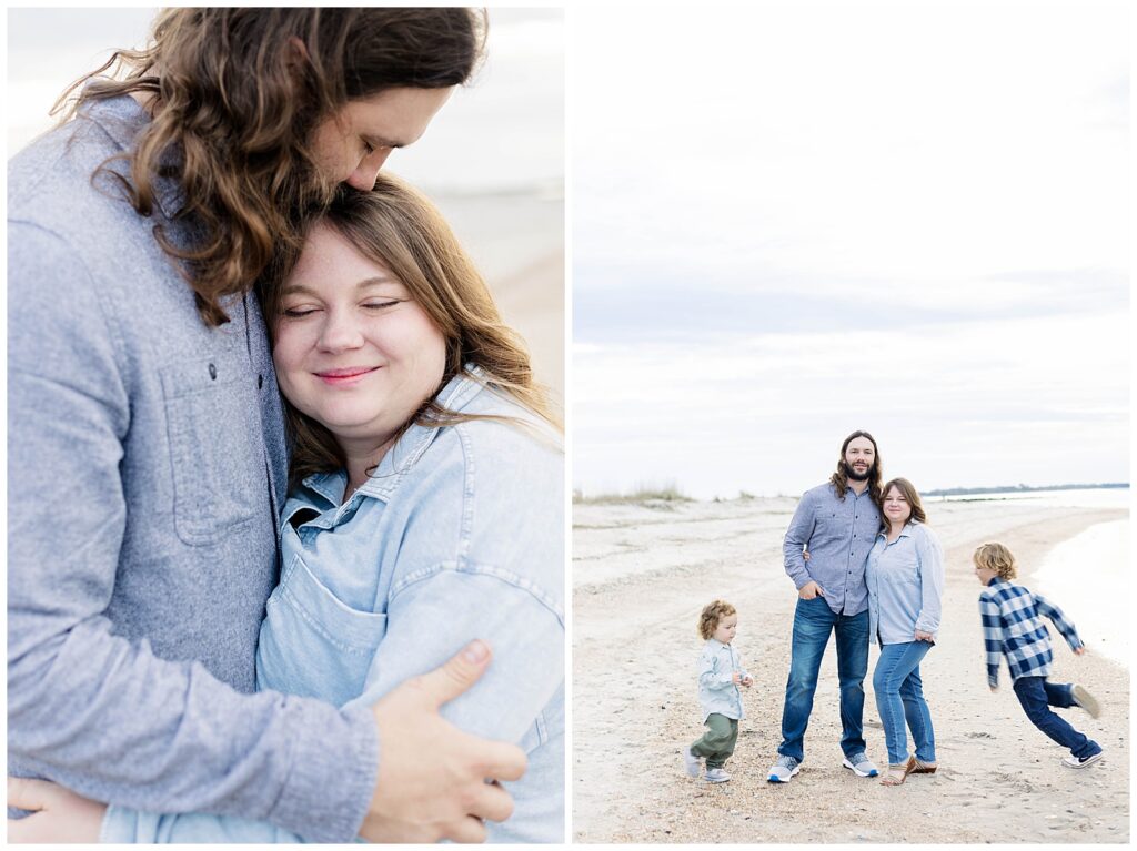 Children laughing together during a family portrait