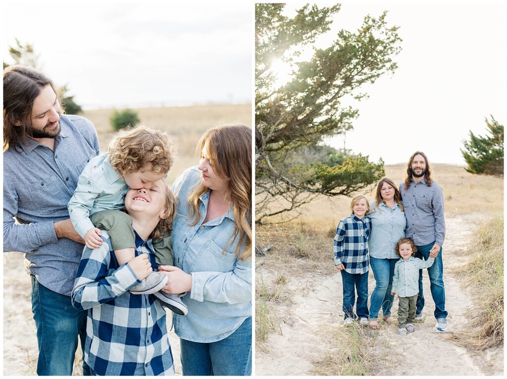 Parents and children sharing a quiet moment during a Fort Clinch family session