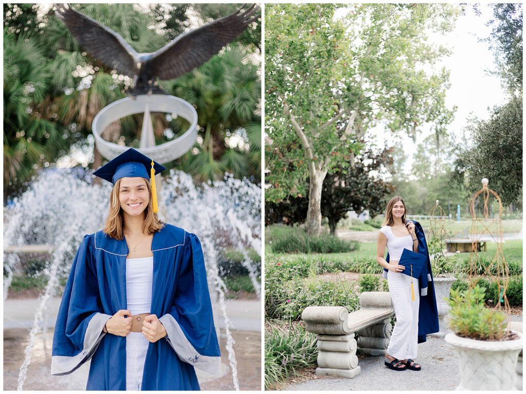 UNF grad session showcasing a University of North Florida graduate celebrating college graduation on campus