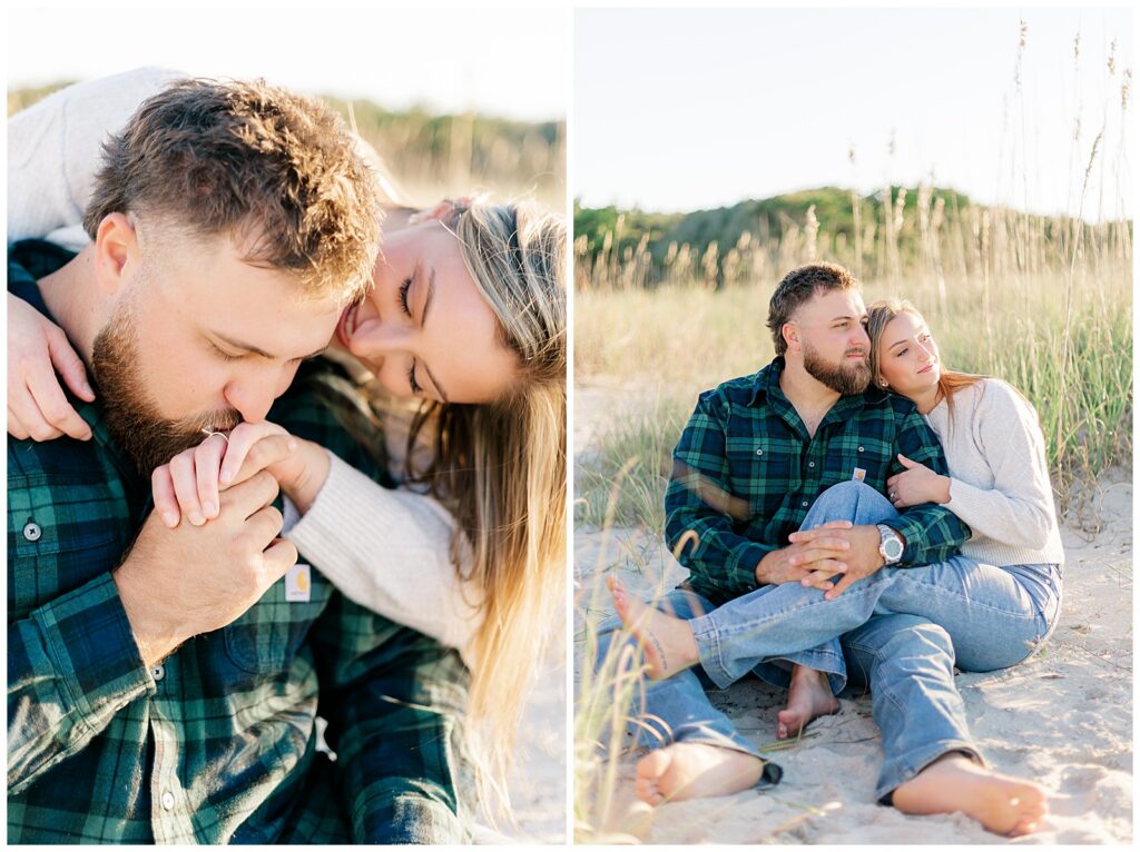 Romantic beach images captured in warm evening light along the coast.